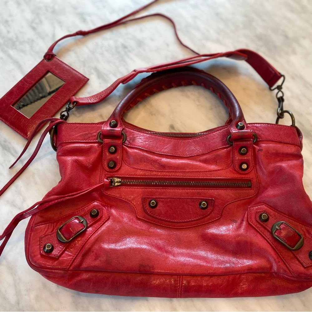 Balenciaga Mini Motor Red Bag, Measurements Approx 12” x 8” (See Pictures)